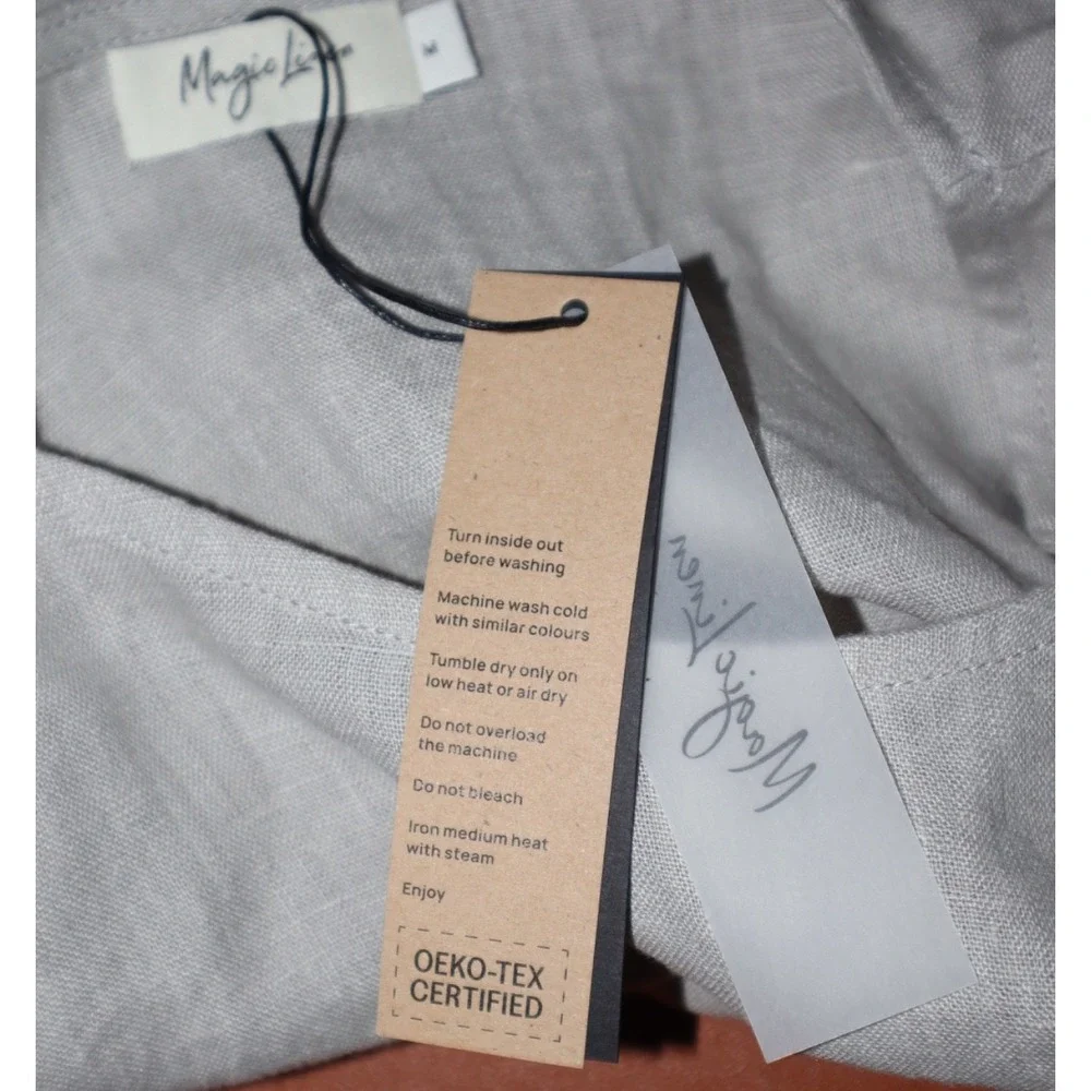 Magic Linen Shirt Women Medium Gray 3/4 Sleeve Round Neck Relaxed NEW NWT BOHO‎
